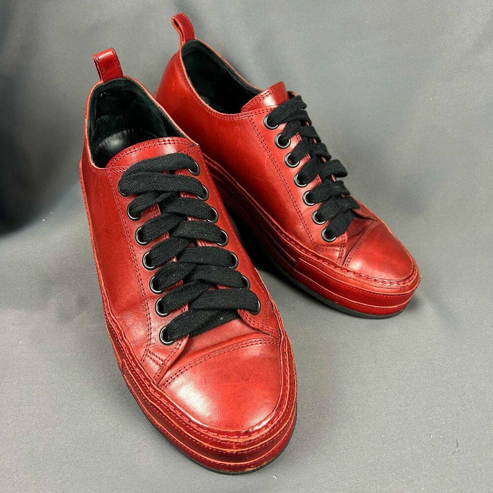 Ann Demeulemeester Red Leather Low Top Sneakers Shoes Size EU 38.5 US 8.5